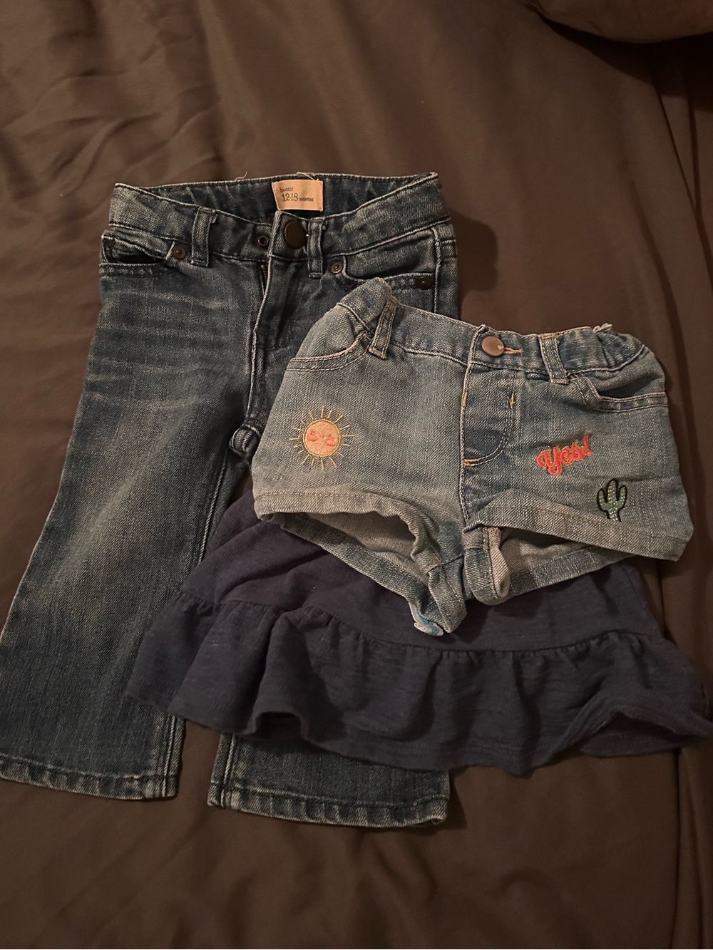 3 items bundle - 12-18mons, denim pants, denim shorts, and blue skorts